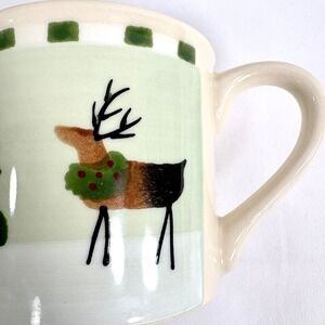 Hartstone Pottery Mug Cream Reindeer Christmas Tree Stoneware USA Made